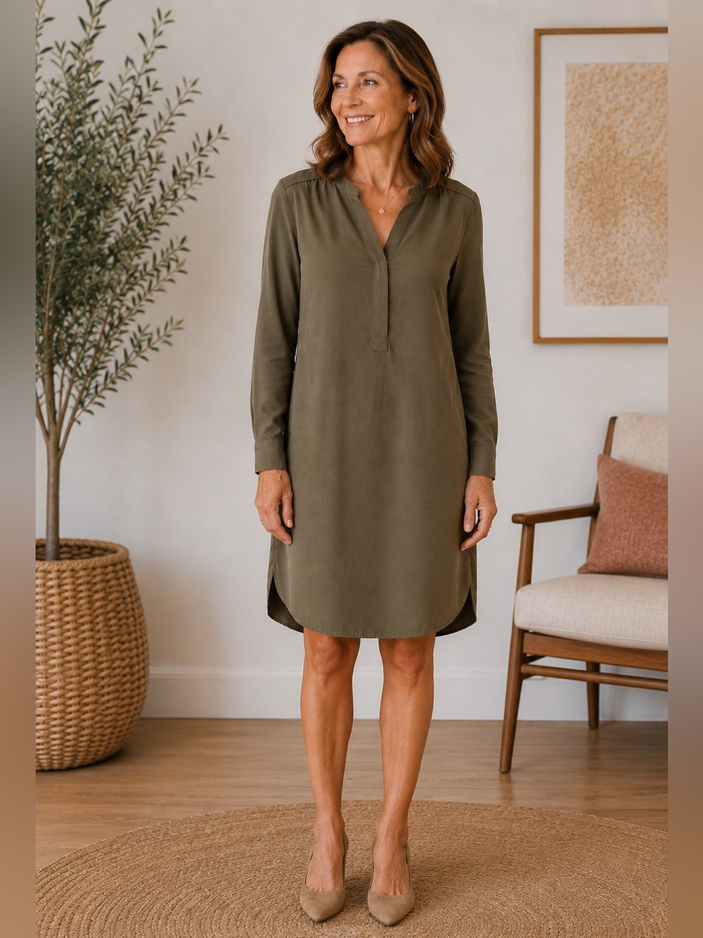 Banana Republic Olive Green Long Sleeve Shirt Dress